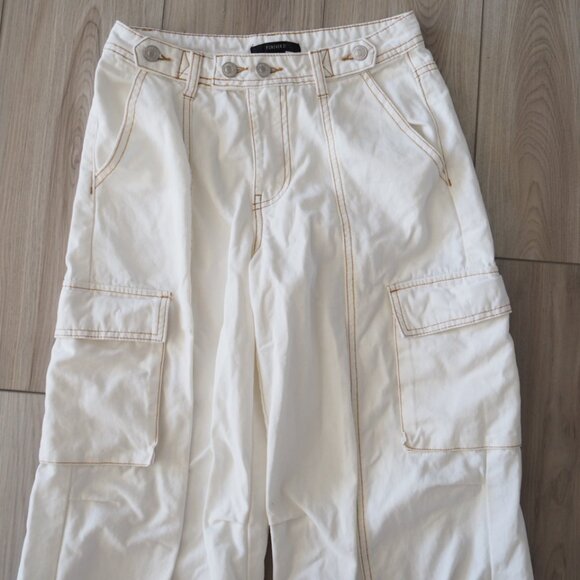 Skater Aesthetic White Cargo Pants With Brown Embordary And Zippers Sz Small - Picture 6 of 16